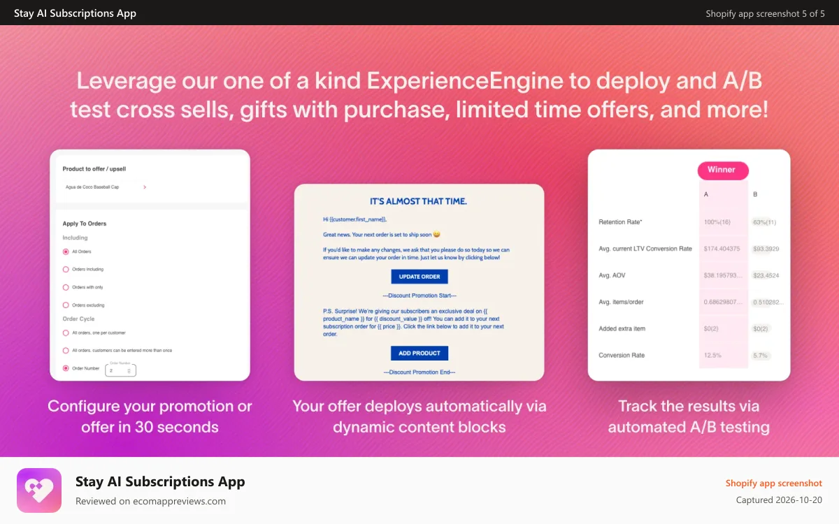 Stay AI Subscriptions App Shopify app screenshot: ExperienceEngine