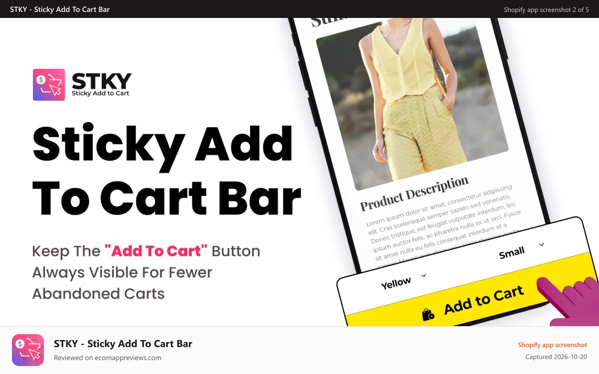 STKY ‑ Sticky Add To Cart Bar Shopify app screenshot: Sticky Add to Cart Bar
