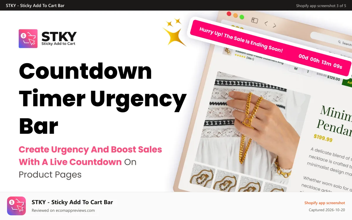 STKY ‑ Sticky Add To Cart Bar Shopify app screenshot: Countdown Timer Urgency Bar