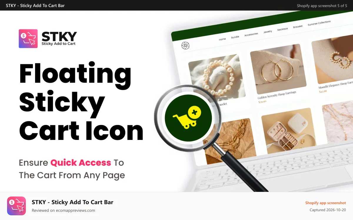 STKY ‑ Sticky Add To Cart Bar Shopify app screenshot: Floating Sticky Cart Icon