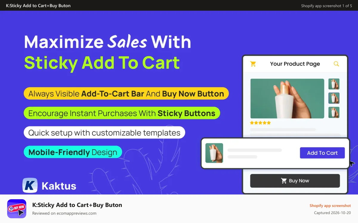 K:Sticky Add to Cart+Buy Buton Shopify app screenshot: sticky_add_to_cart_banner