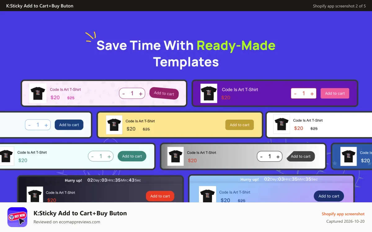 K:Sticky Add to Cart+Buy Buton Shopify app screenshot: sticky_add_to_cart_templates