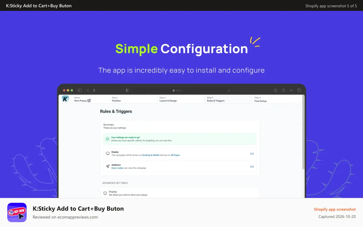 K:Sticky Add to Cart+Buy Buton Shopify app screenshot: sticky_add_to_cart_configuration