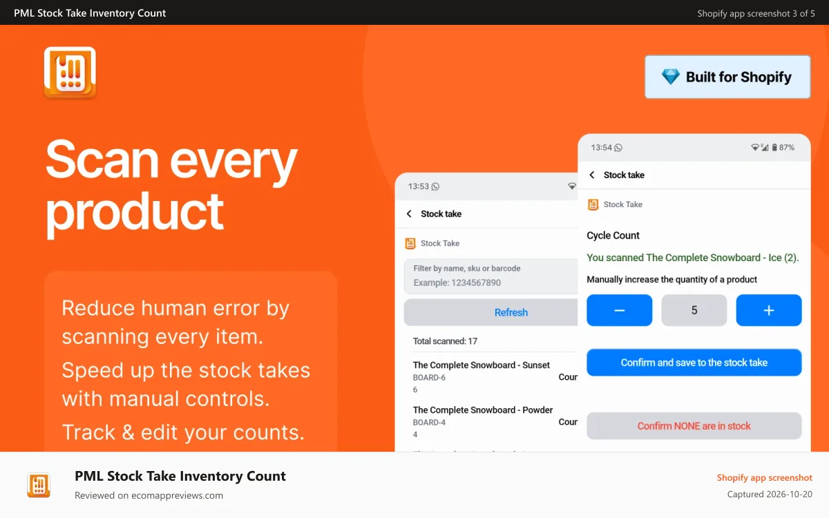 PML Stock Take Inventory Count Shopify app screenshot: Scan every product with POS. Allow your in store team edit.