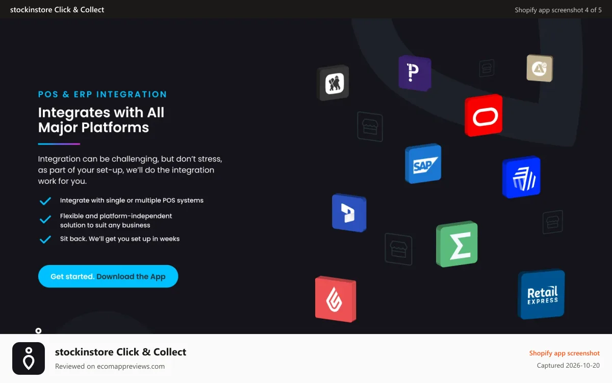 stockinstore Click & Collect Shopify app screenshot: stockinstore Click and Collect app works with major platforms