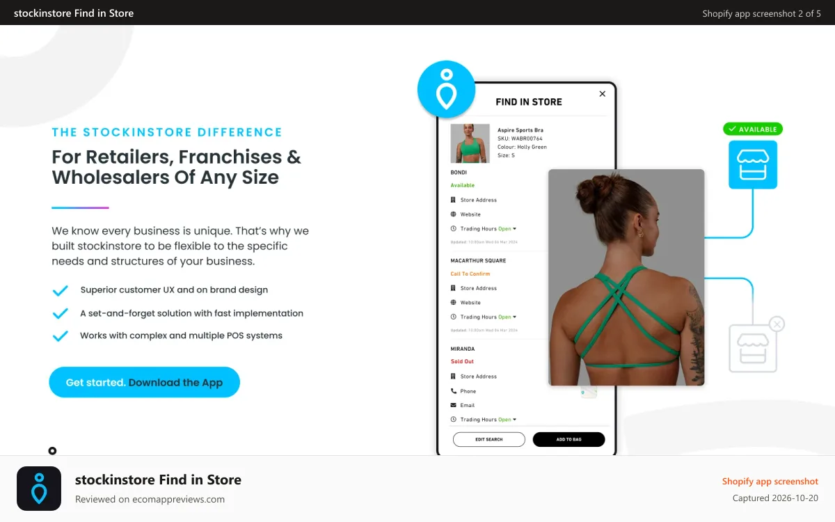 stockinstore Find in Store Shopify app screenshot: stockinstore Find in Store app for retailers & franchises