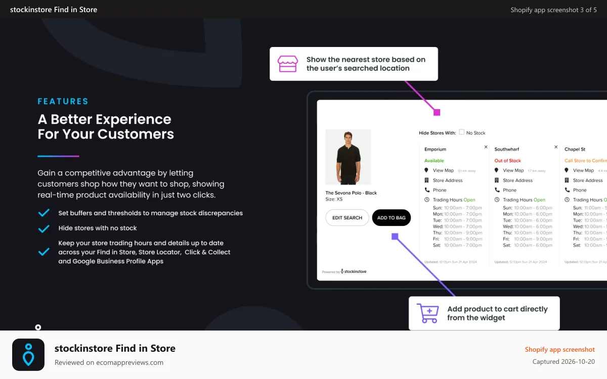 stockinstore Find in Store Shopify app screenshot: stockinstore Find in Store app integrates with Google