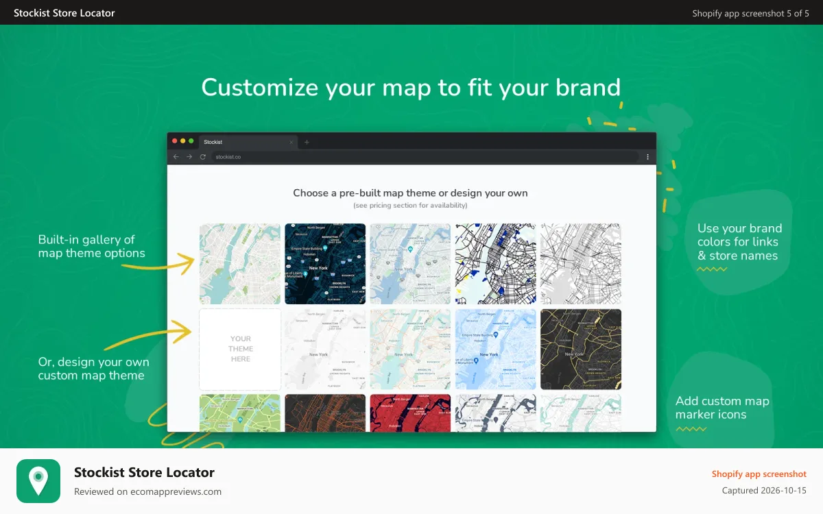 Stockist Store Locator Shopify app screenshot: Customize your map to fit your brand