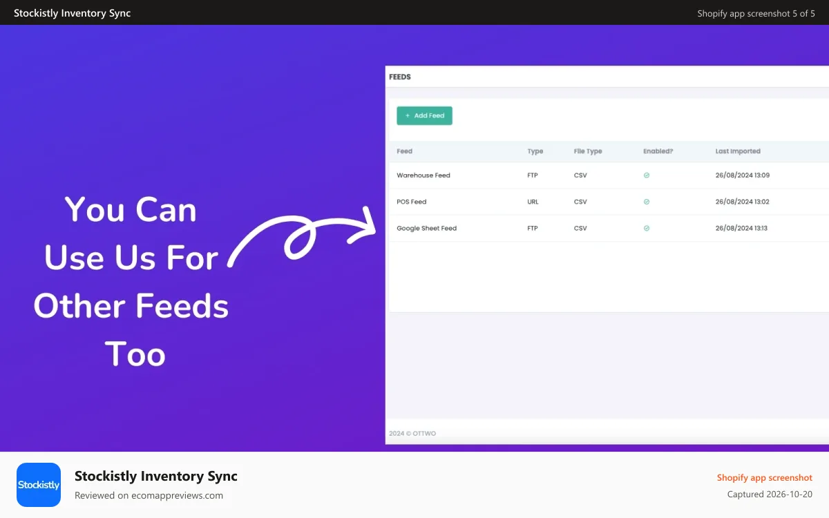 Stockistly Inventory Sync Shopify app screenshot: stock sync from warehouse