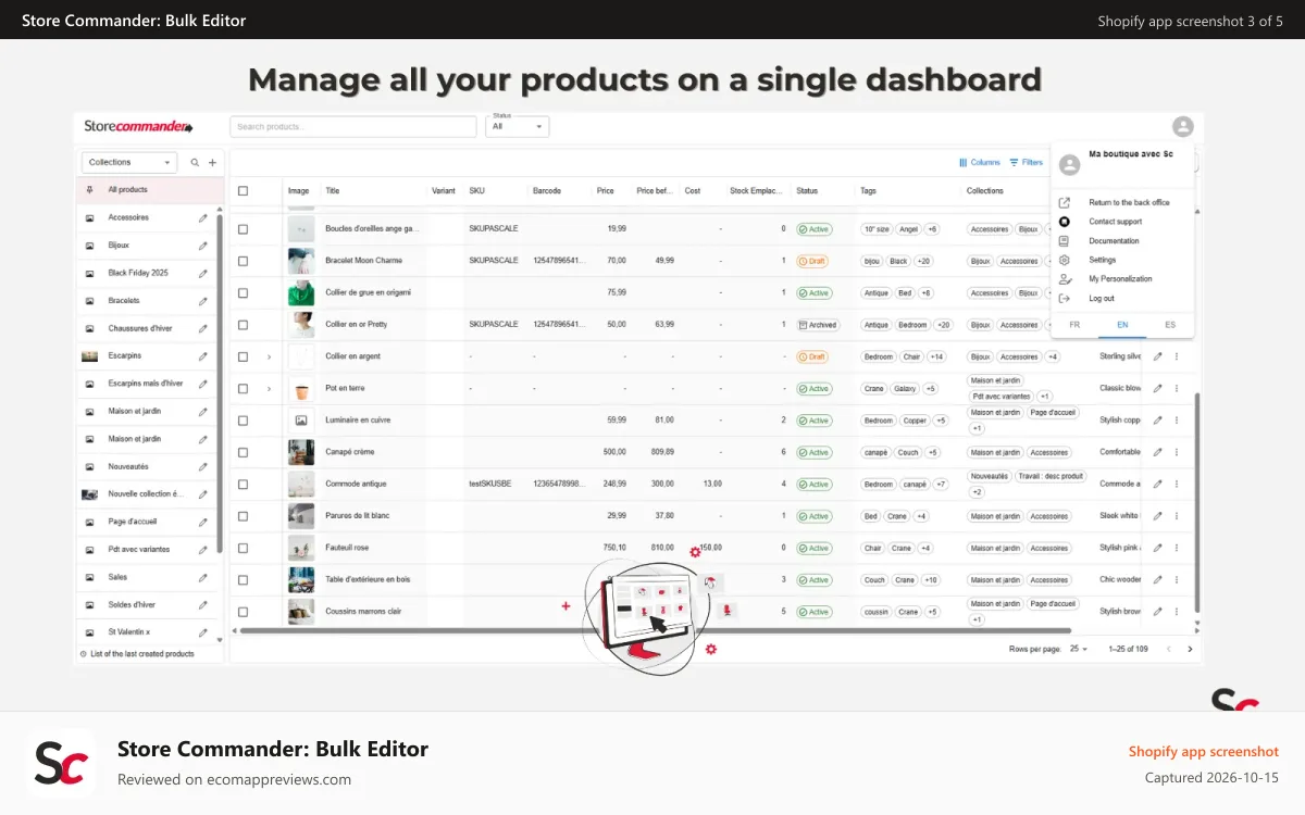 Store Commander: Bulk Editor Shopify app screenshot: Edit items ultra-fast with streamlined tools