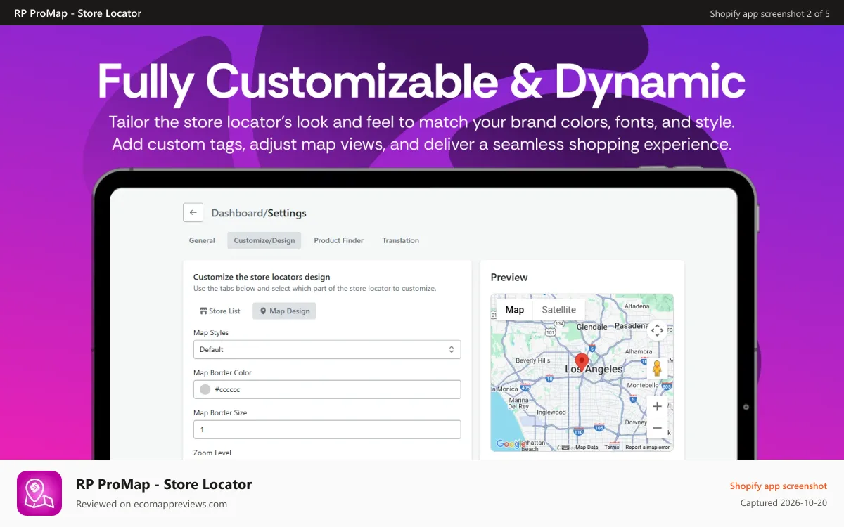 RP ProMap ‑ Store Locator Shopify app screenshot: Fully Customizable