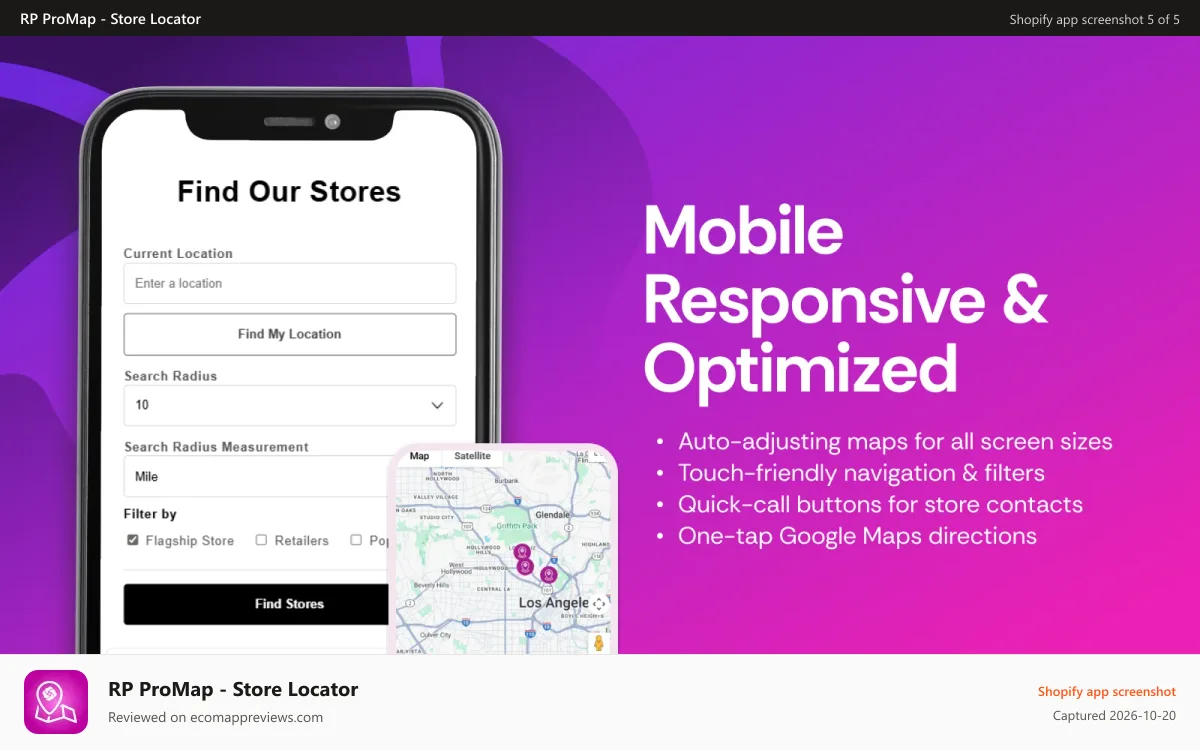 RP ProMap ‑ Store Locator Shopify app screenshot: Mobile and Responsive Design