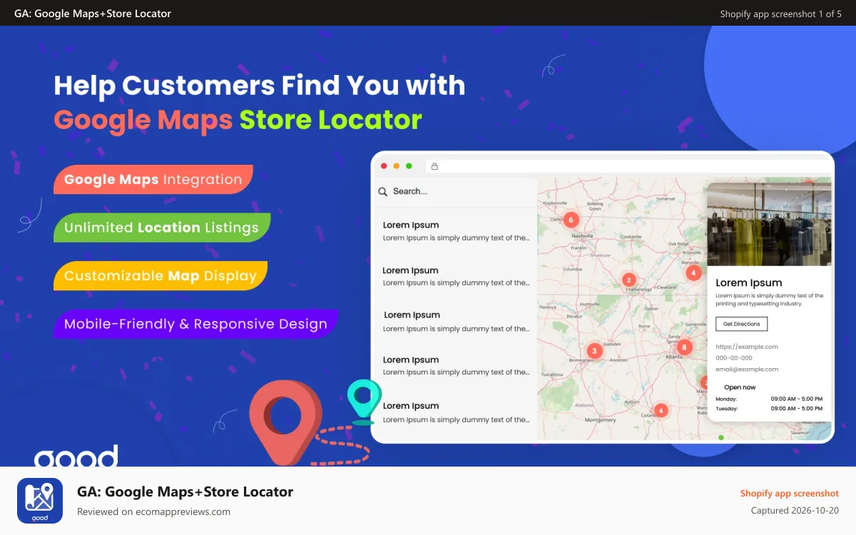 GA: Google Maps+Store Locator Shopify app screenshot: Banner Map