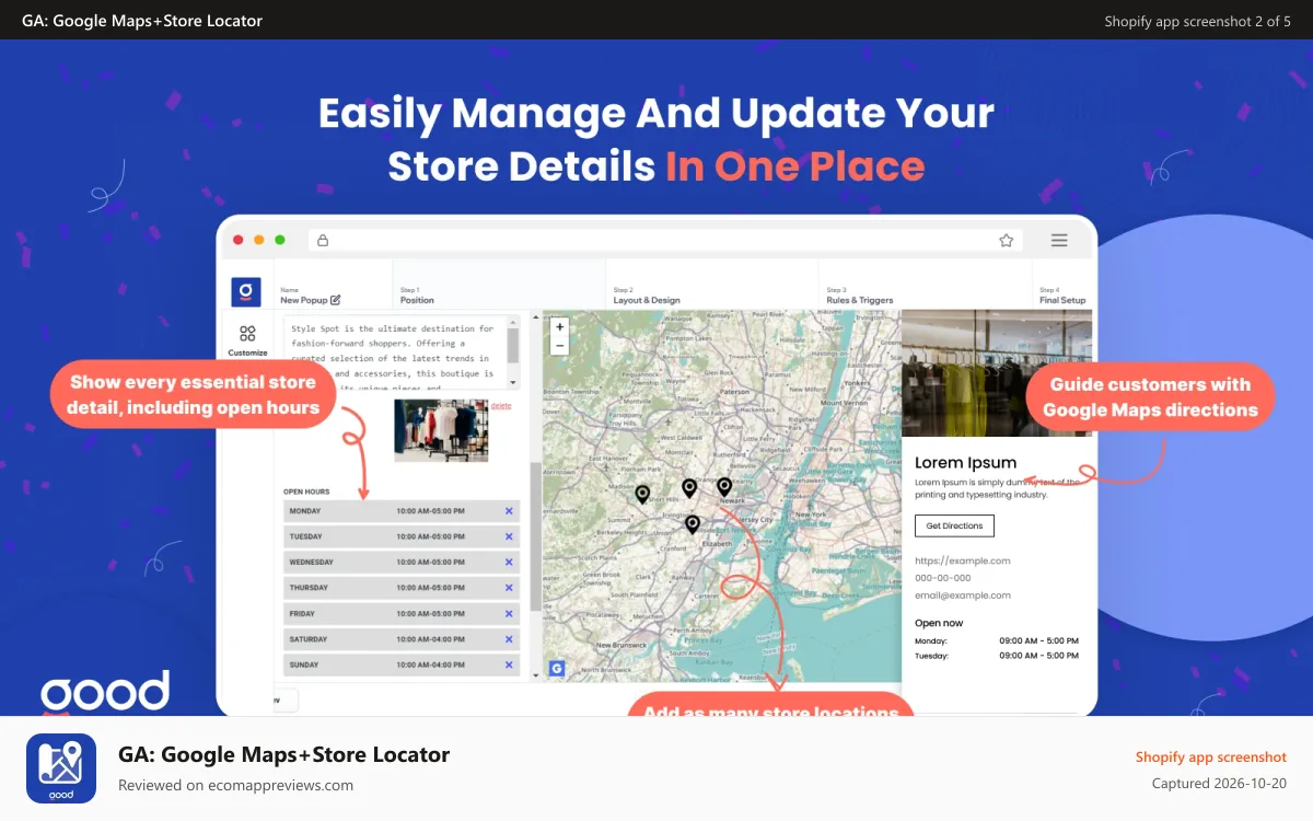 GA: Google Maps+Store Locator Shopify app screenshot: Add Store details