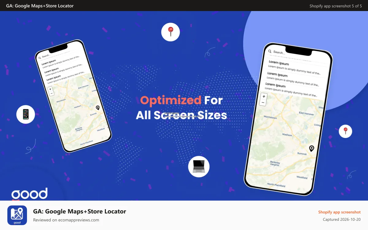 GA: Google Maps+Store Locator Shopify app screenshot: Good On any Devices