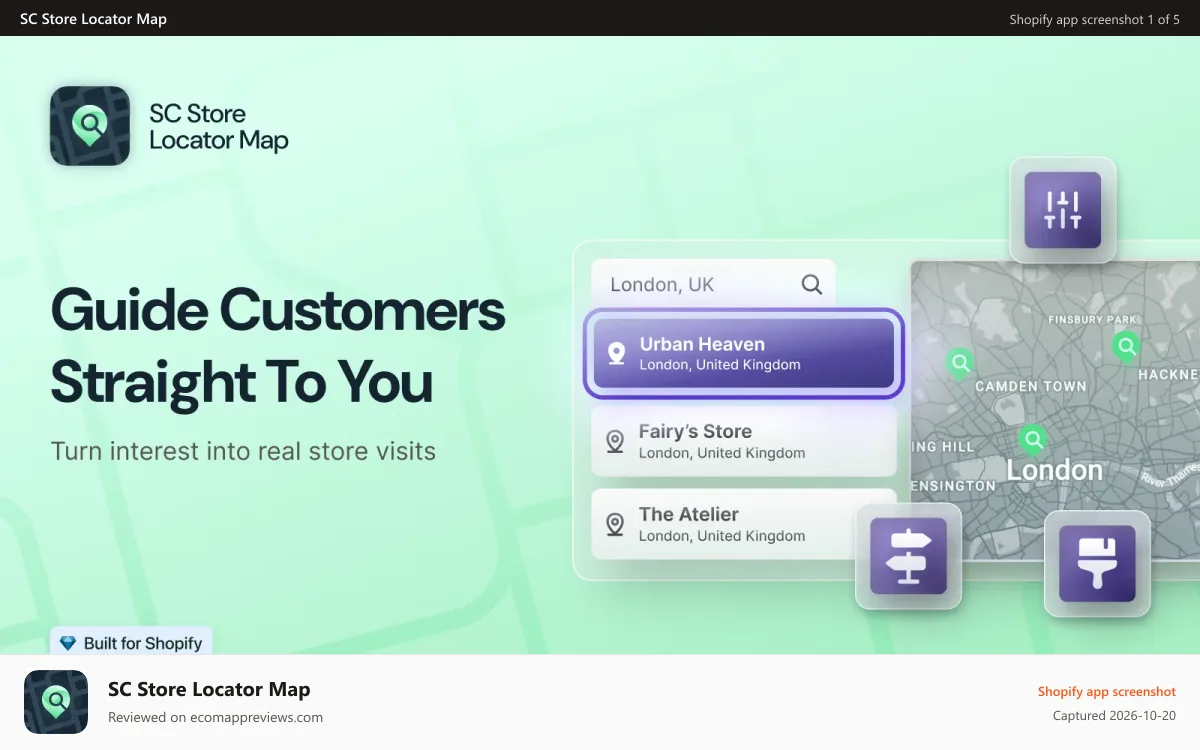SC Store Locator Map Shopify app screenshot: Guide customers straight to you with SC Store Locator Map
