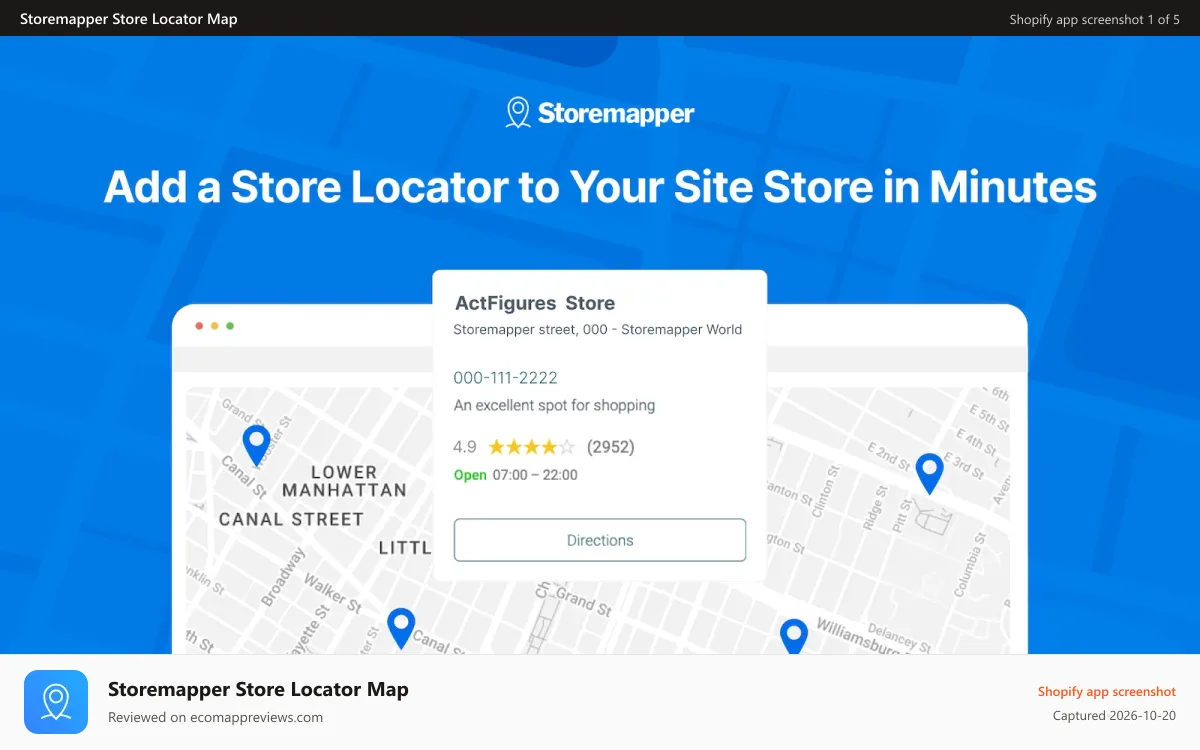 Storemapper Store Locator Map Shopify app screenshot: storemapper - add a store locator to your site in minutes