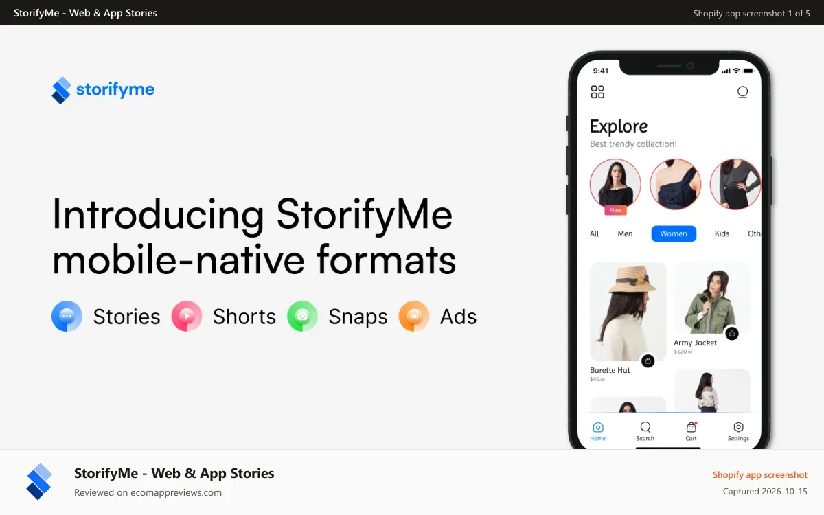 StorifyMe ‑ Web & App Stories Shopify app screenshot: StorifyMe Mobile Native Formats