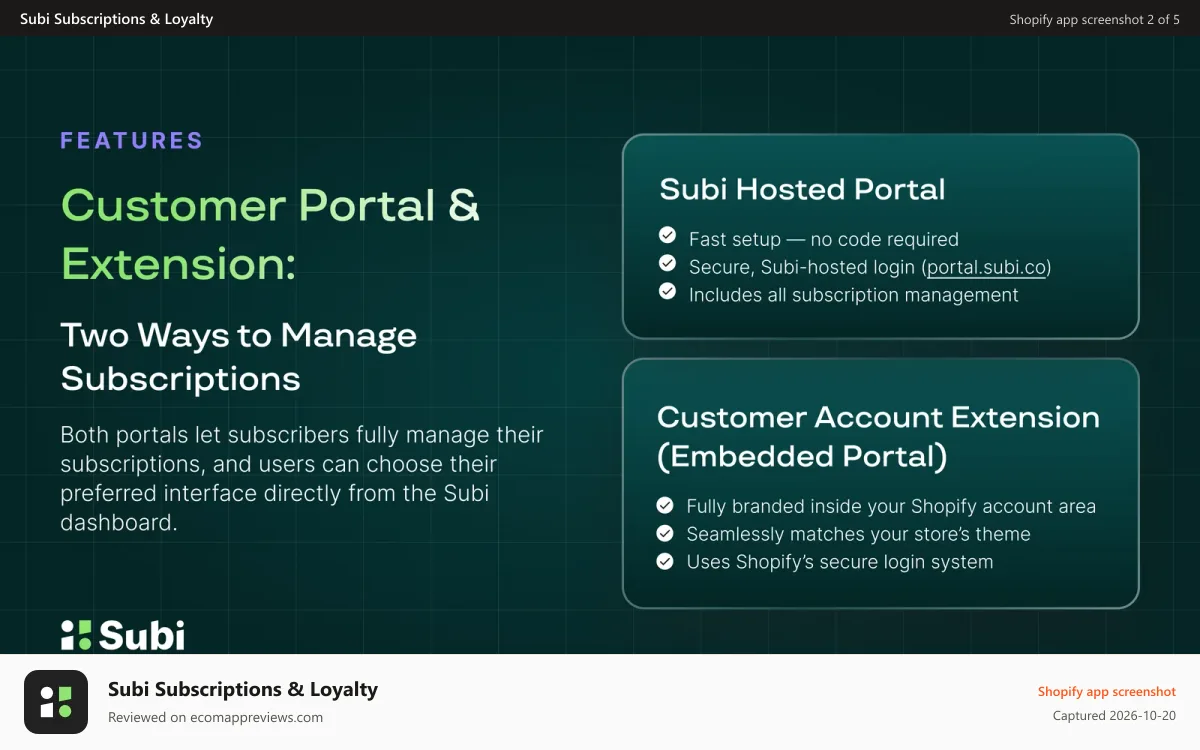 Subi Subscriptions & Loyalty Shopify app screenshot: Customer Portal: Full Subscription Control for Subscribers & You