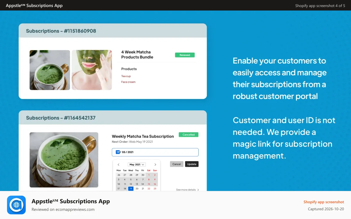 Appstle℠ Subscriptions App Shopify app screenshot: Intuitive and self managed subscriptions for customers