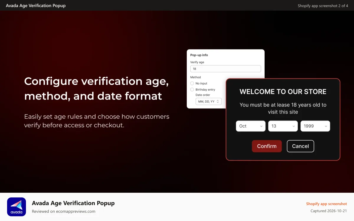 Avada Age Verification Popup Shopify app screenshot: Manage multiple age verification campaigns with status control
