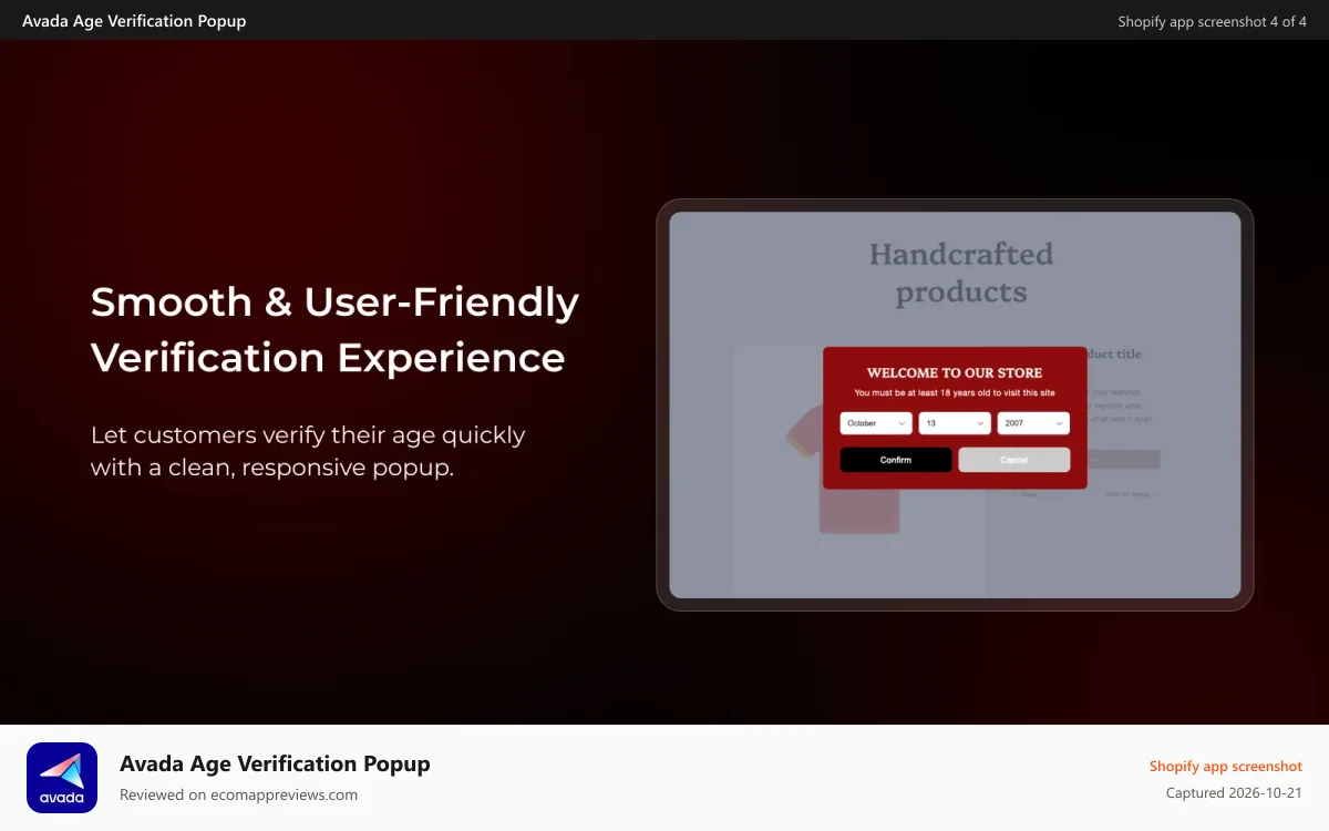 Avada Age Verification Popup Shopify app screenshot: Customize popup colors, borders, and button styling