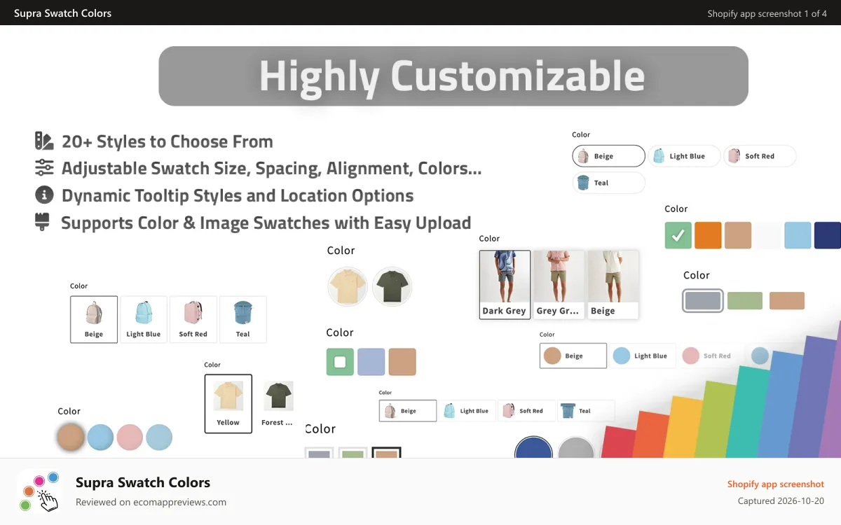 Supra Swatch Colors Shopify app screenshot: Highly Customizable Swatches for Shopify