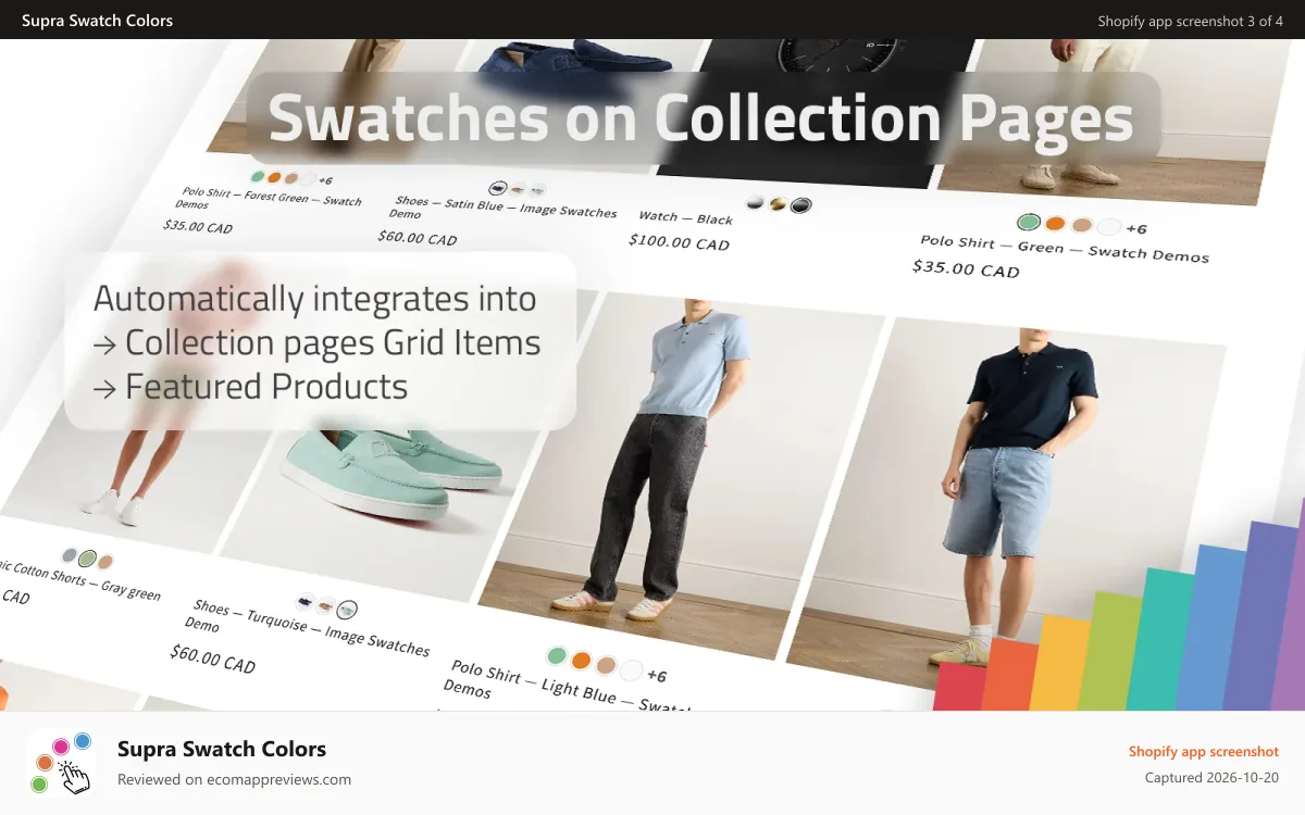 Supra Swatch Colors Shopify app screenshot: Swatch app to place Color Swatches on Collection Pages