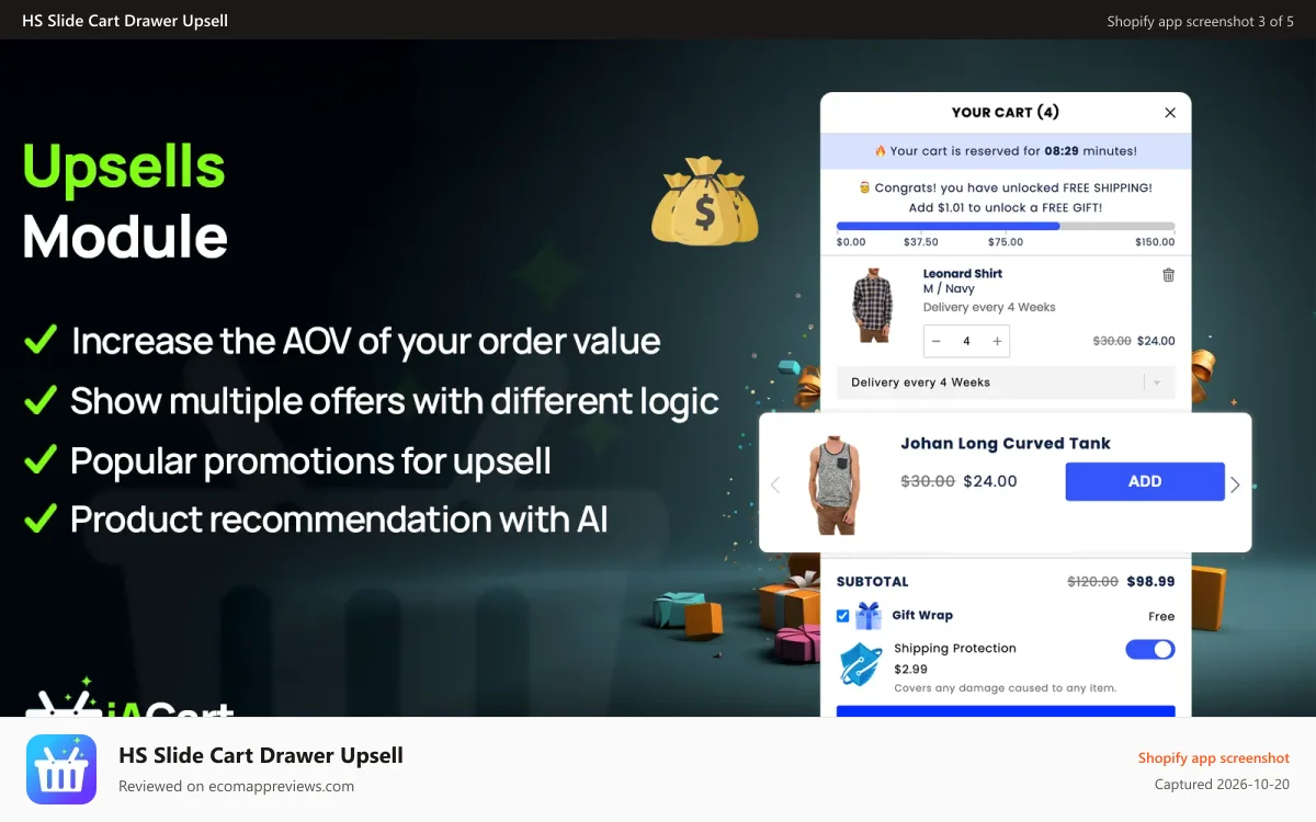 HS Slide Cart Drawer Upsell Shopify app screenshot: Encourage larger orders with cart goals