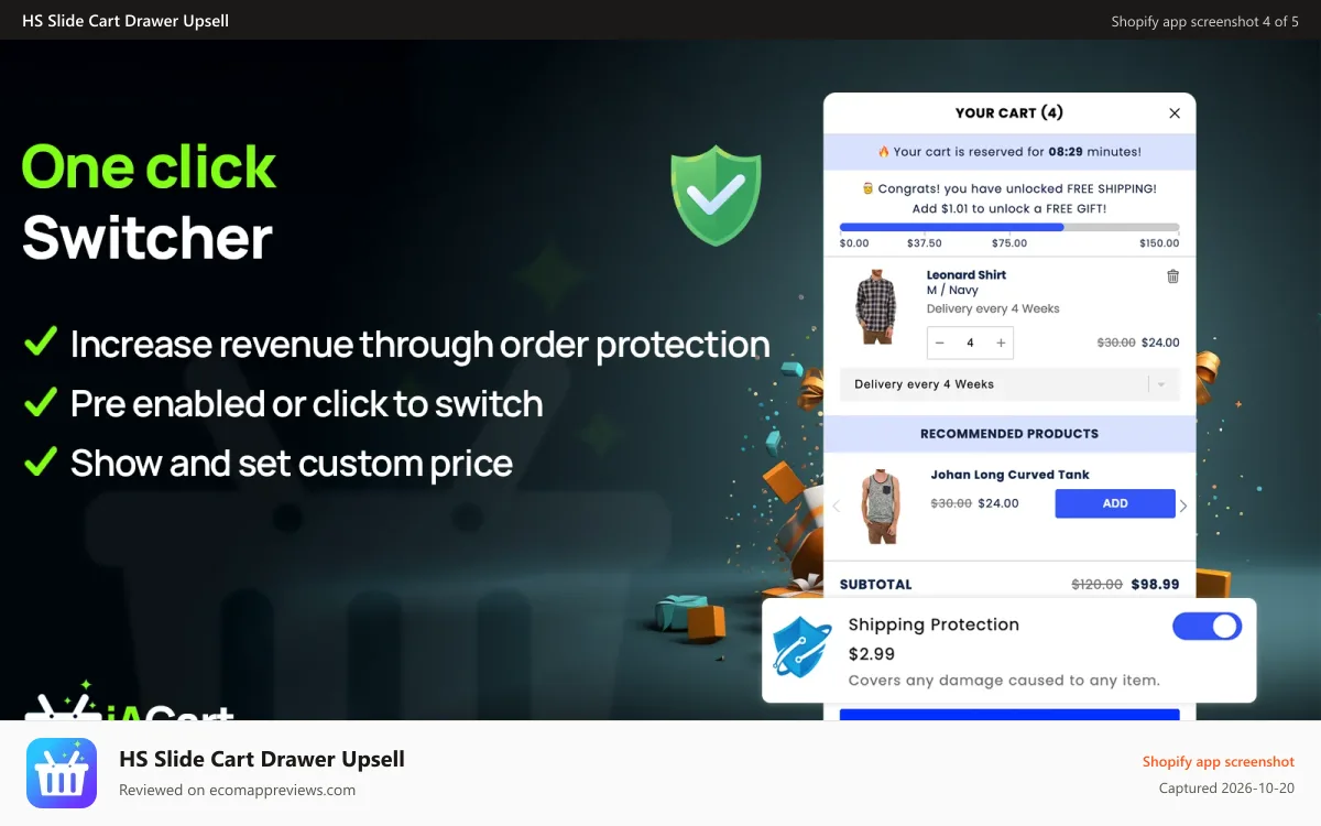 HS Slide Cart Drawer Upsell Shopify app screenshot: Apply discount codes directly in the cart