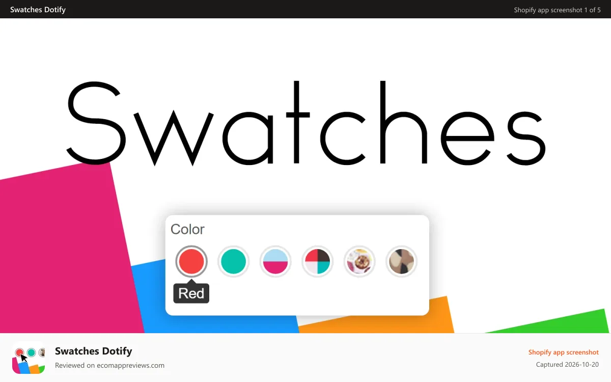Swatches Dotify Shopify app screenshot: Swatches app for Shopify