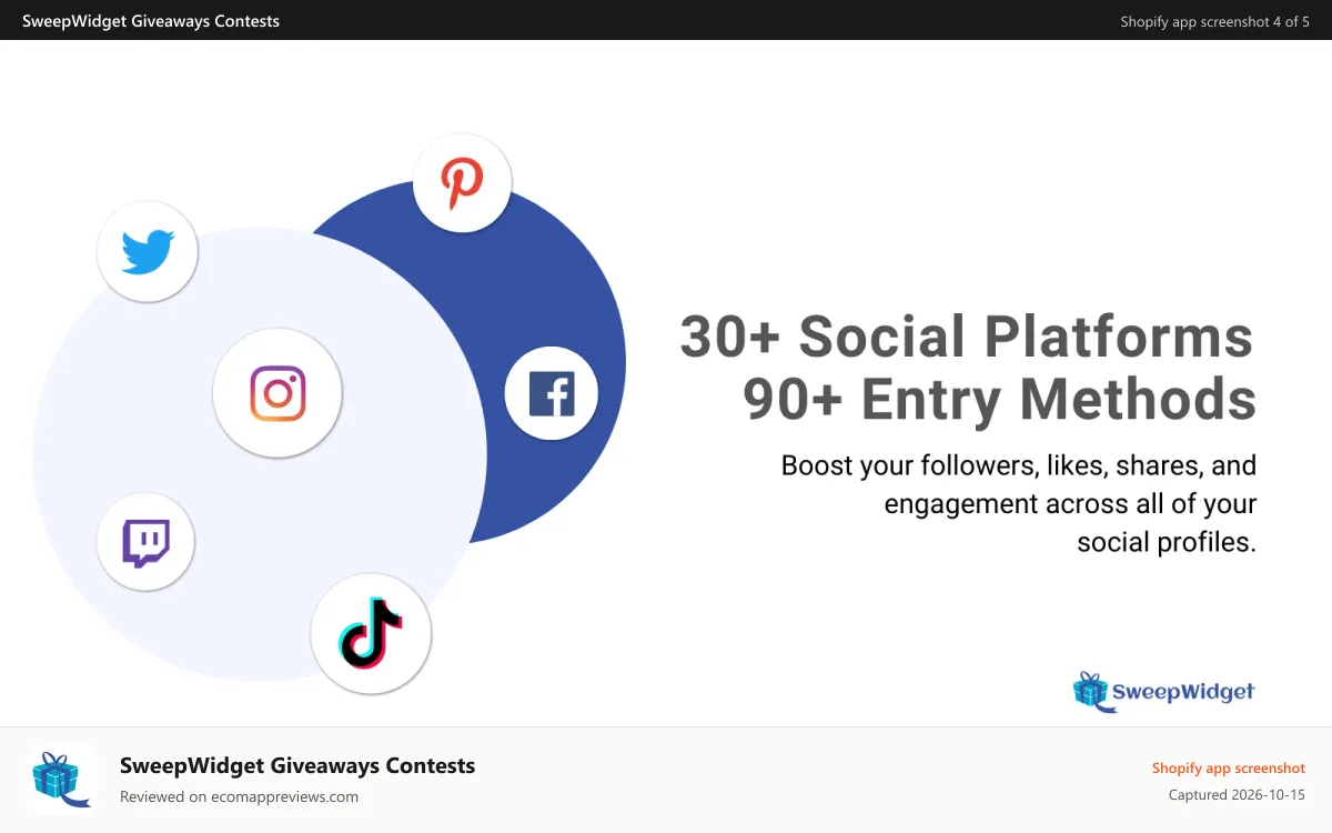 SweepWidget Giveaways Contests Shopify app screenshot: SweepWidget Entry Methods