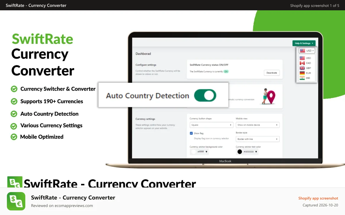 SwiftRate ‑ Currency Converter Shopify app screenshot: swiftrate currency converter banner