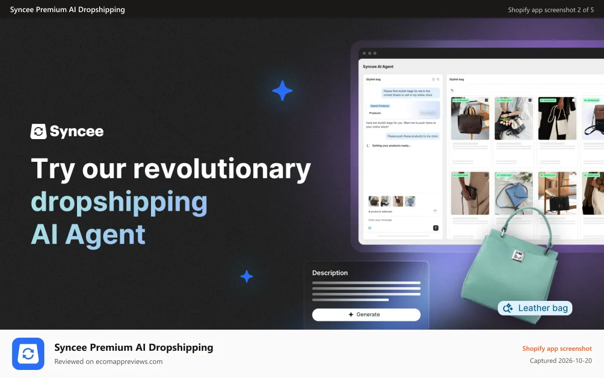 Syncee Premium AI Dropshipping Shopify app screenshot: Sell smarter with Syncee