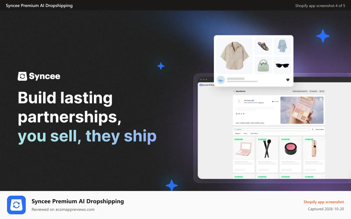 Syncee Premium AI Dropshipping Shopify app screenshot: You sell products, suppliers handle shipping