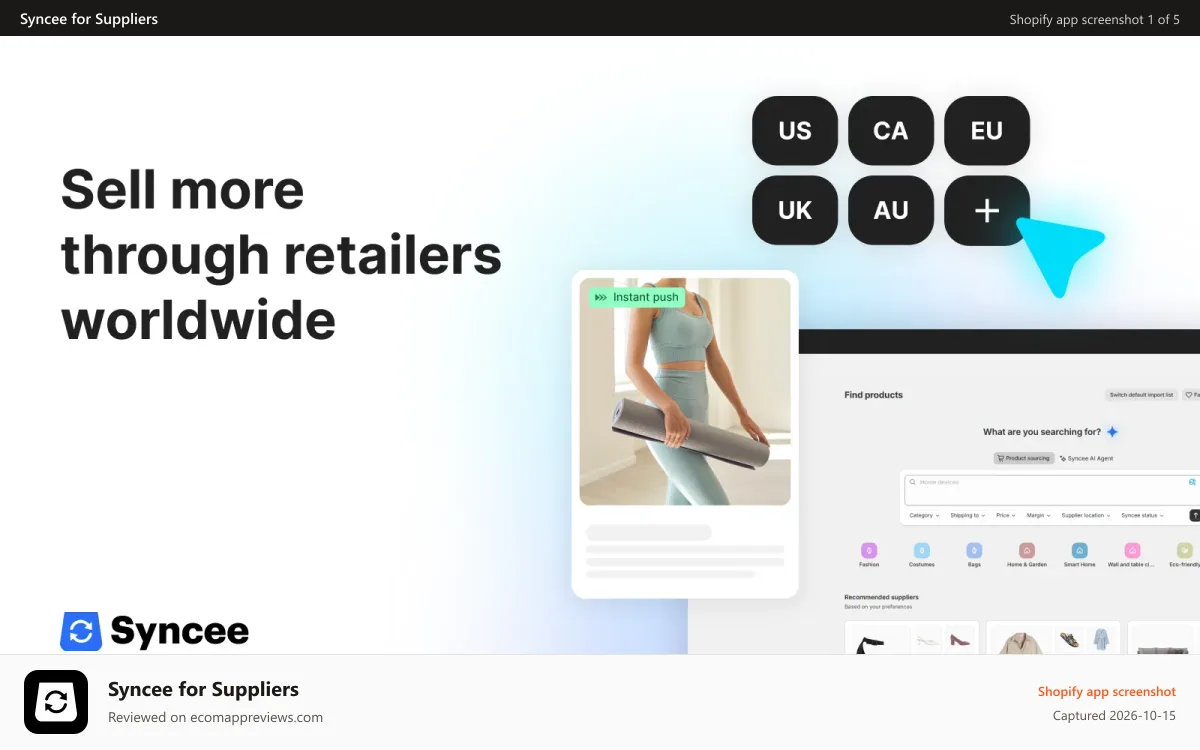 Syncee for Suppliers Shopify app screenshot: Sell more through retailers worldwide