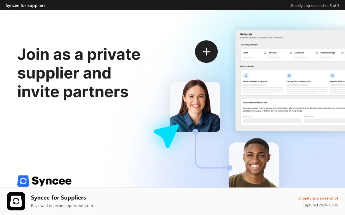 Syncee for Suppliers Shopify app screenshot: Join as a private supplier
