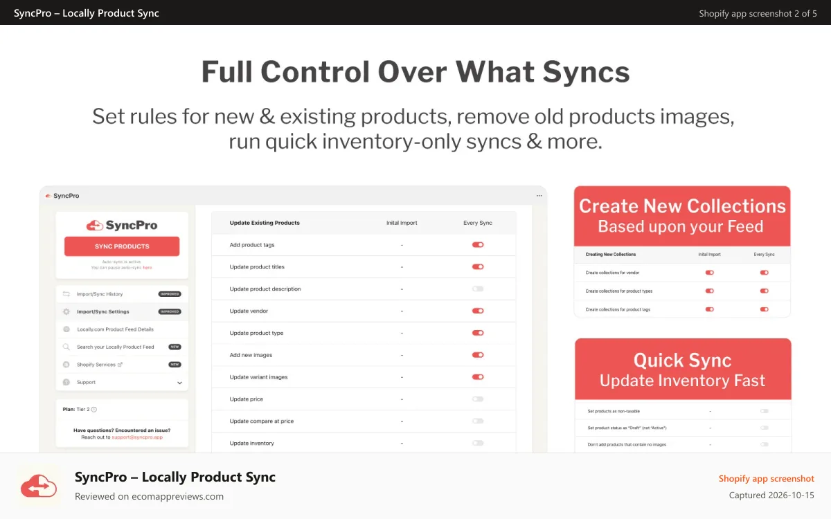 SyncPro – Locally Product Sync Shopify app screenshot: Full Control Over What Product Data Syncs