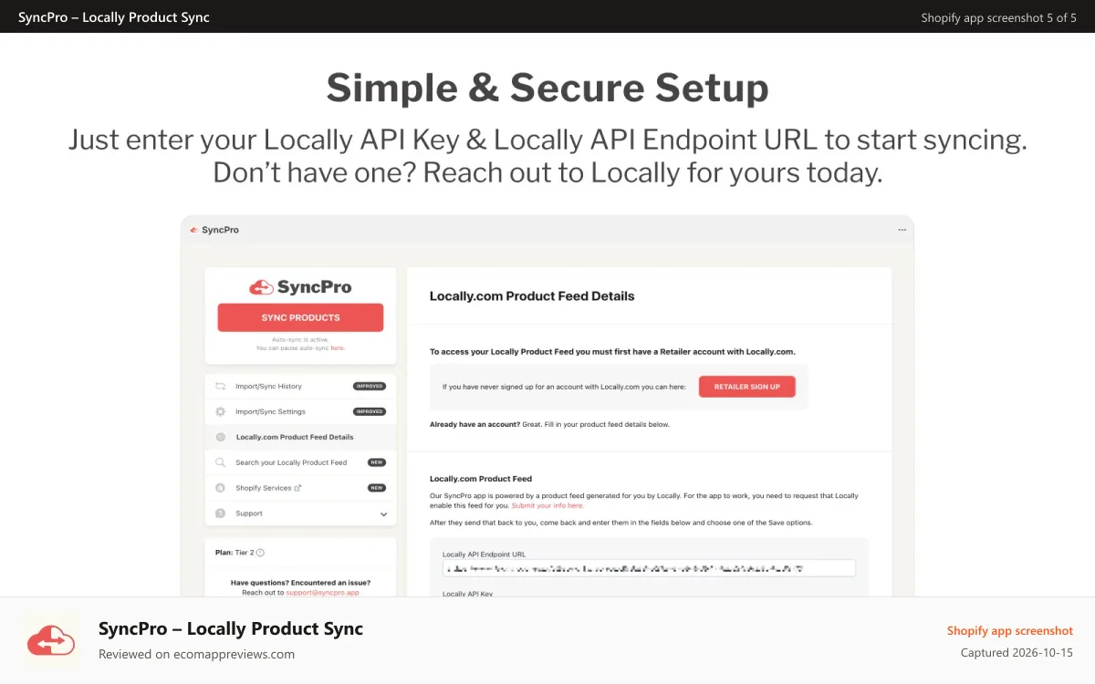 SyncPro – Locally Product Sync Shopify app screenshot: Simple and Secure Setup