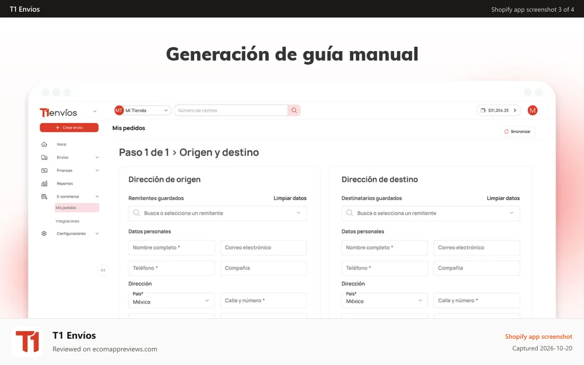 T1 Envíos Shopify app screenshot: Generar Guías de forma masiva