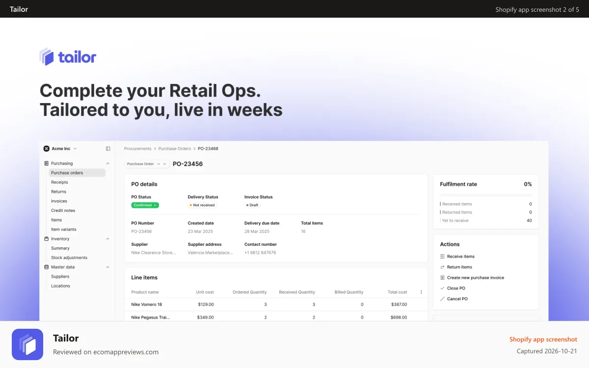 Tailor Shopify app screenshot: Omakase App
