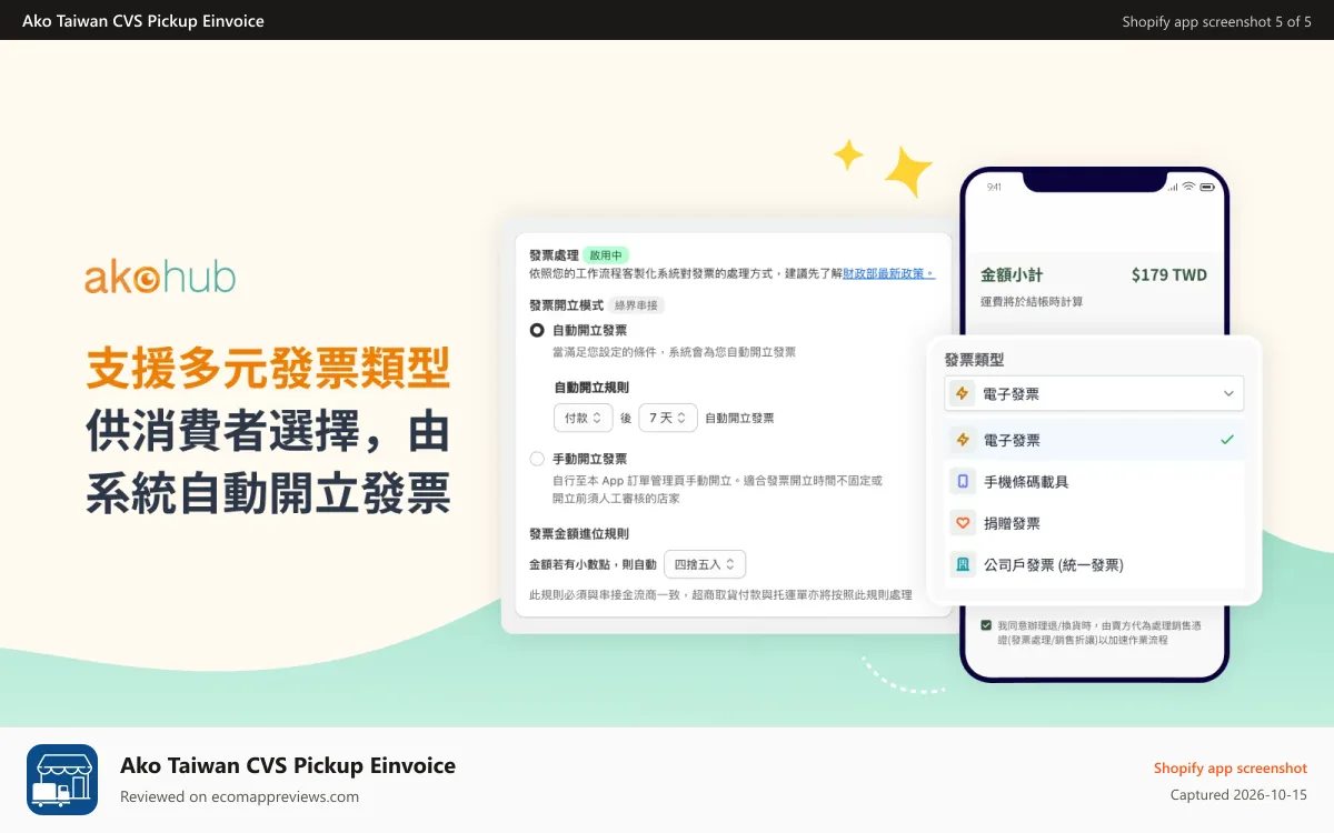 Ako Taiwan CVS Pickup Einvoice Shopify app screenshot: custom-shipping-fee-rules