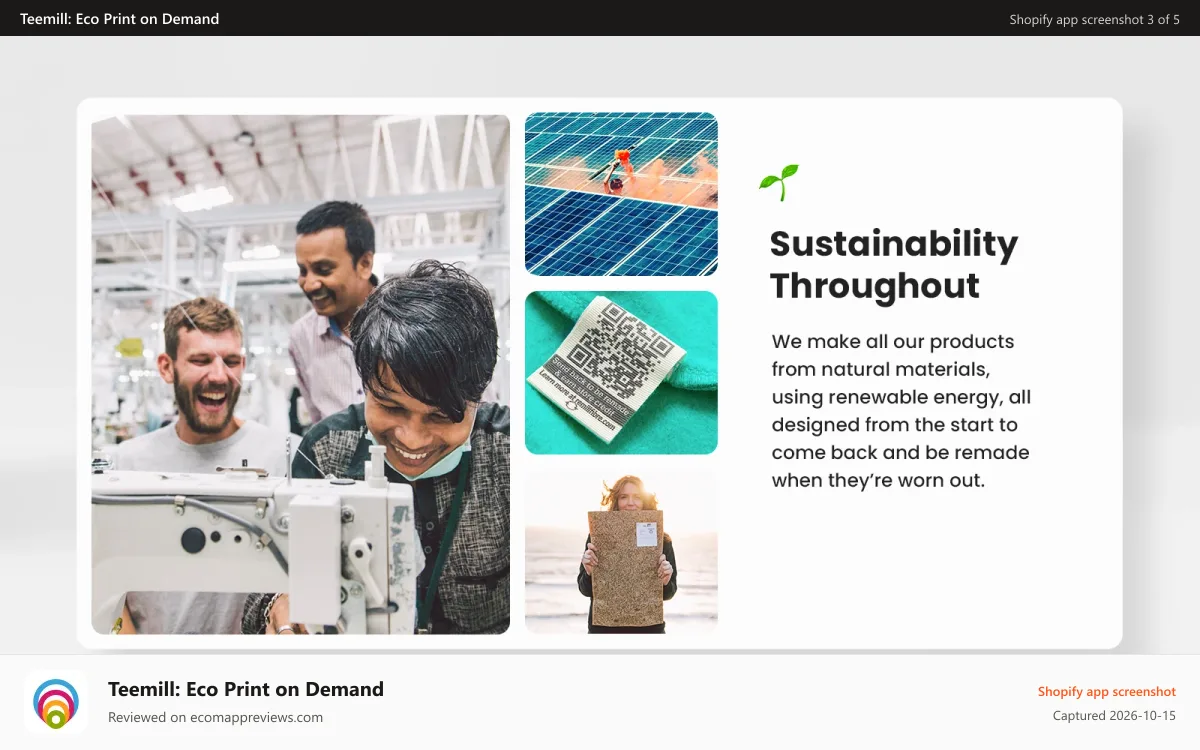 Teemill: Eco Print on Demand Shopify app screenshot: Sustainable dropshipping