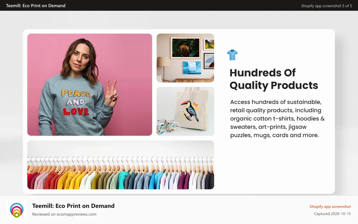 Teemill: Eco Print on Demand Shopify app screenshot: Quality organic print on demand products