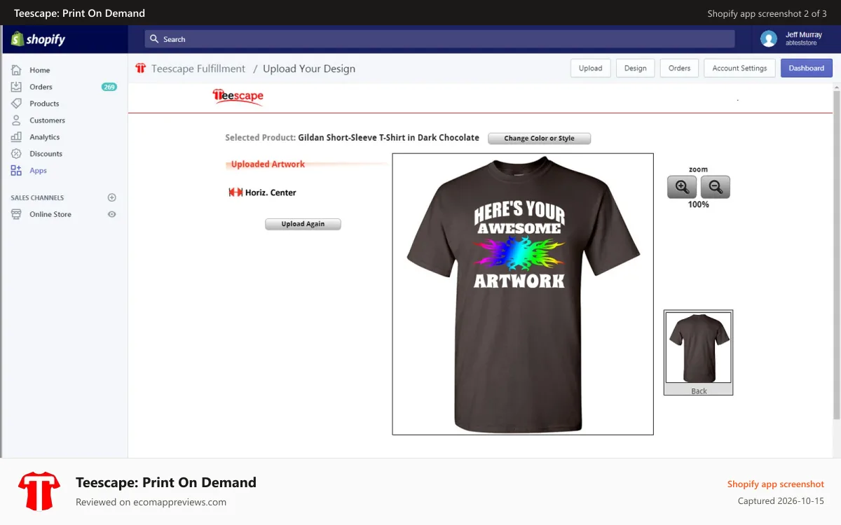 Teescape: Print On Demand Shopify app screenshot: Upload Your Artwork