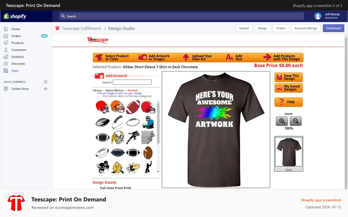 Teescape: Print On Demand Shopify app screenshot: Design Studio - Create From Scratch