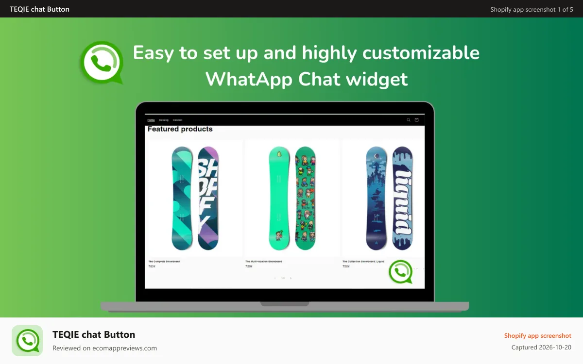 TEQIE chat Button Shopify app screenshot: TEQIE chat Button