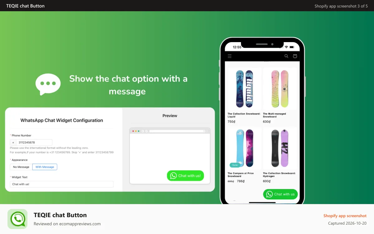 TEQIE chat Button Shopify app screenshot: Customize the chat icon