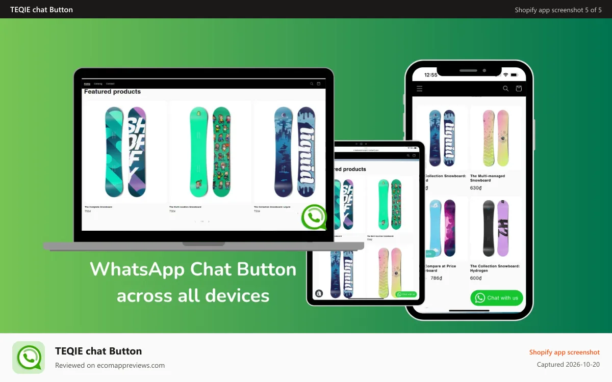 TEQIE chat Button Shopify app screenshot: Chat icon works seamlessly across all devices