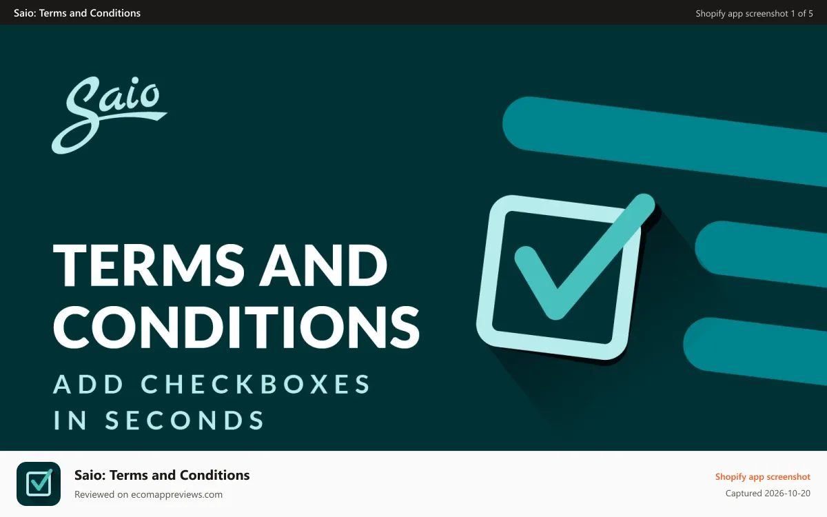 Saio: Terms and Conditions Shopify app screenshot: Saio: Terms and Conditions